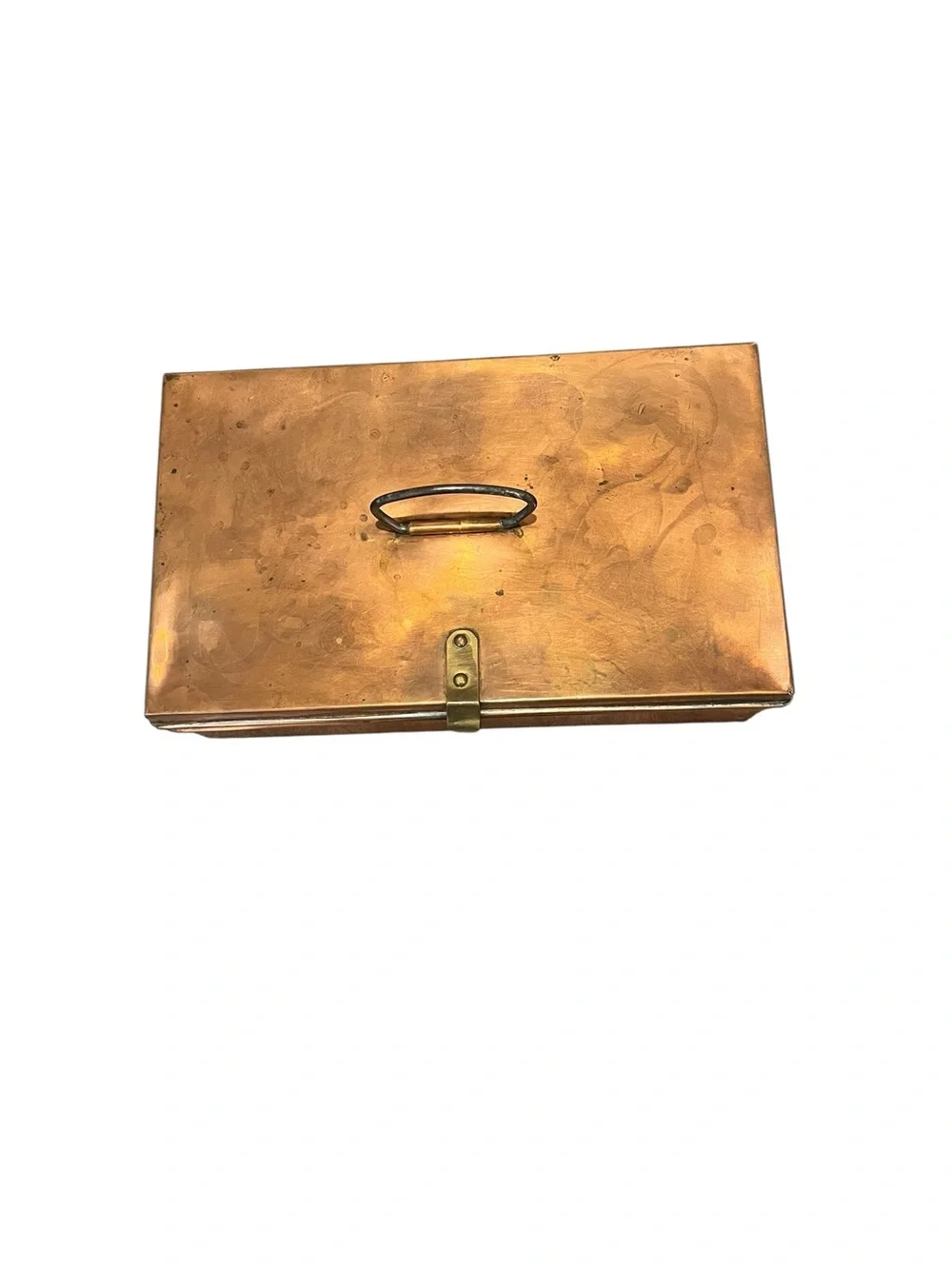 VTG Copper Storage Box Hinged Lid Latch Closure Brass Hardware Weathered Patina